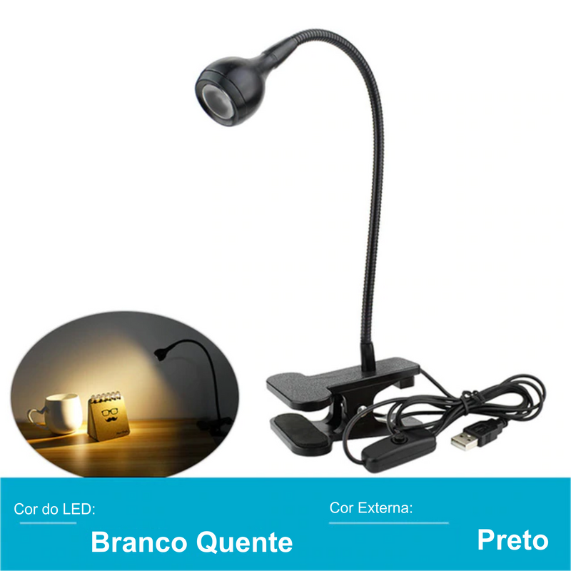 Book Lamp 2.0 - Luminária para Leitura com Clip USB