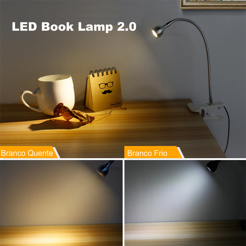 Book Lamp 2.0 - Luminária para Leitura com Clip USB