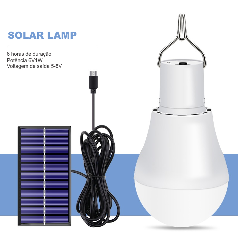 Solar Lamp 15W 250LM USB 5V - Lâmpada Portátil Sem Fio com Energia Solar